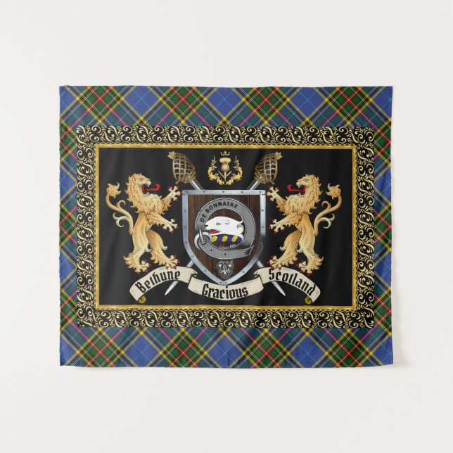 Bethune Clan Badge & Motto w/Lions  Tapestry (Front (Horizontal))