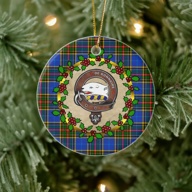 Bethune Clan Badge & Tartan Personalised Xmas Ceramic Tree Decoration (Tree)