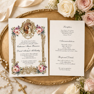 Betrothal Mary Joseph Catholic Wedding Floral Invitation