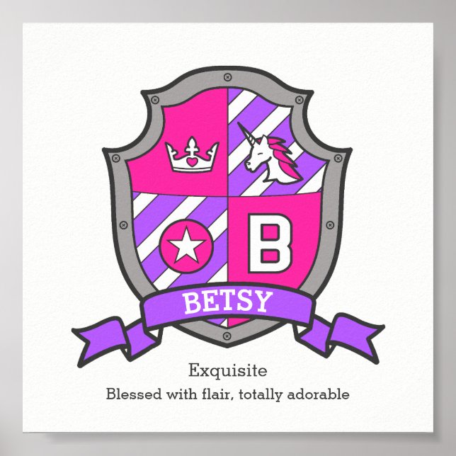 Betsy name meaning unicorn letter B crest poster (Front)