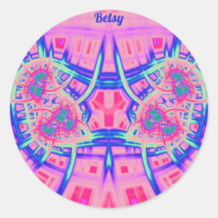BETSY ~ Pink Blue and Green BRIGHT FUN! ~   Classic Round Sticker