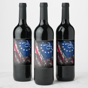Betsy Ross Flag 1776 Patriotic 4th of July Wine Label