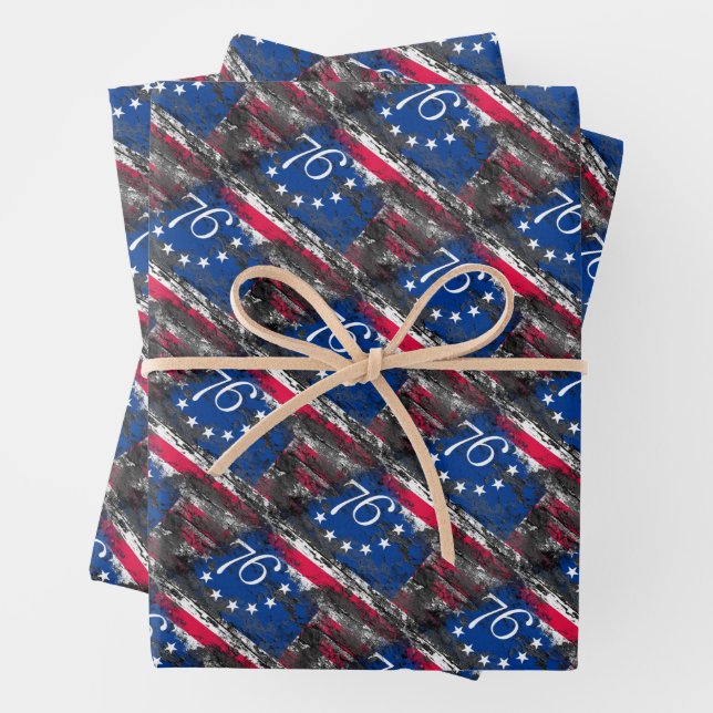 Betsy Ross Flag 1776 Patriotic 4th of July Wrapping Paper Sheet (In situ)