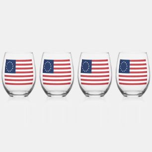 Betsy Ross Flag Design Drinkware Set Stemless Wine Glass