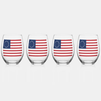 Betsy Ross Flag Design Drinkware Set Stemless Wine Glass