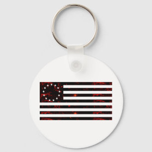 Betsy Ross Flag, Fiery Line Art Key Ring