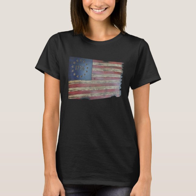 Betsy Ross Flag  Rustic Wood American Flag Tee (Front)