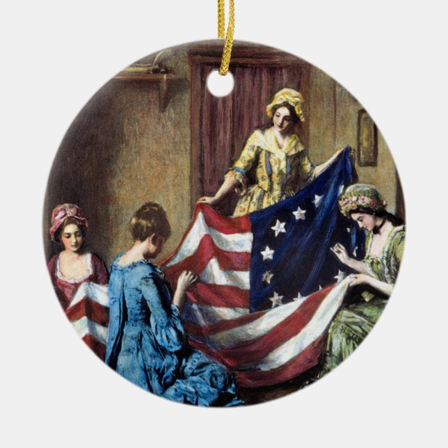 Betsy Ross Sewing The American Flag Ceramic Tree Decoration (Front)