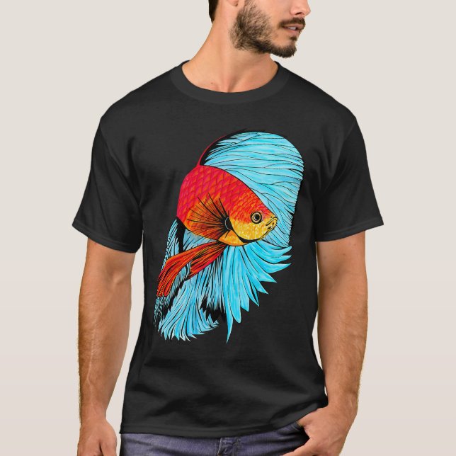 Betta Fish Art - Orange and Blue T-Shirt (Front)