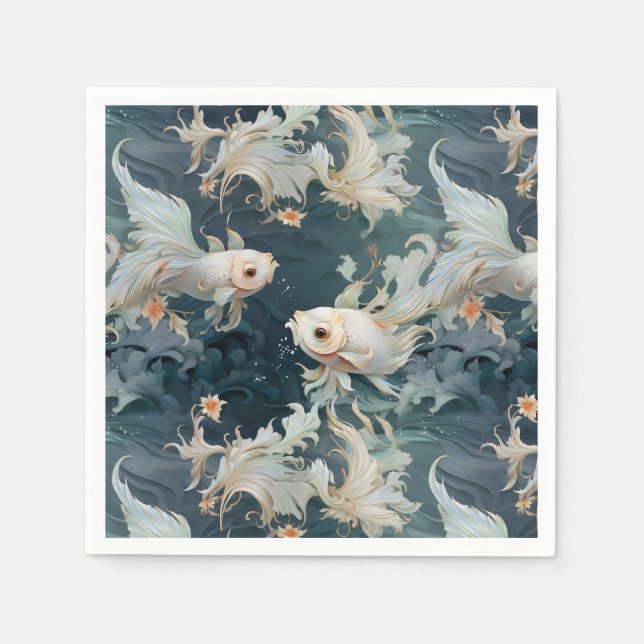 Betta Fish Blue White Napkin (Front)