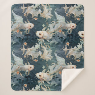 Betta Fish Blue White Sherpa Blanket
