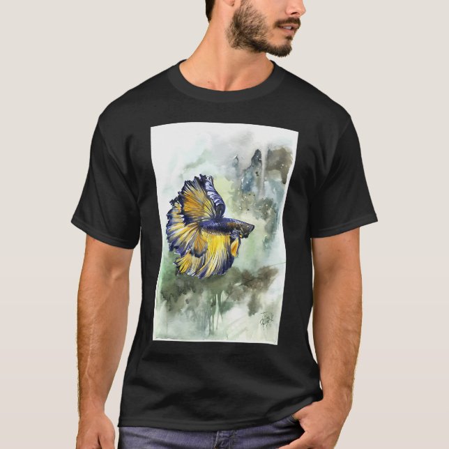 Betta fish drawing with green background T-Shirt (Front)