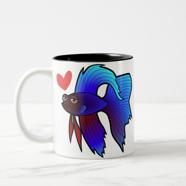 Betta Fish / Siamese Fighting Fish Love Two-Tone Coffee Mug (Left)