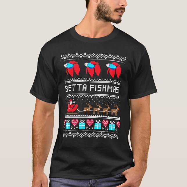 Betta Fish Ugly Christmas T-Shirt (Front)
