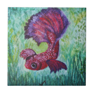 Betta fish watercolor contemporany art tile