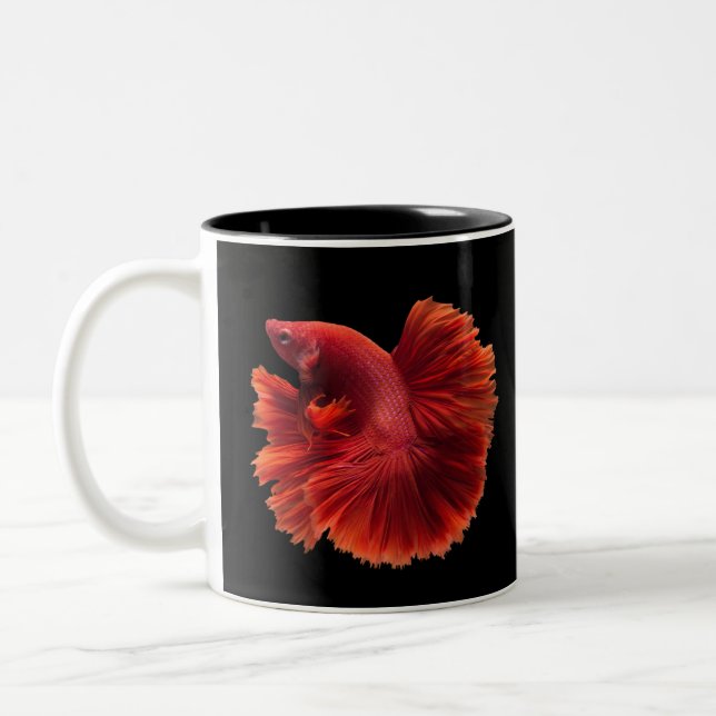 Betta Red Siamese Fighting Fish Two-Tone Coffee Mug (Left)