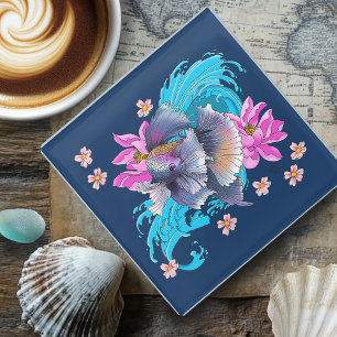 Betta Siamese Fighting Fish Glass Coaster