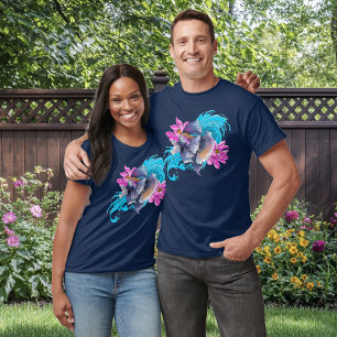 Betta Siamese Fighting Fish Lotus Waves Blue T-Shirt