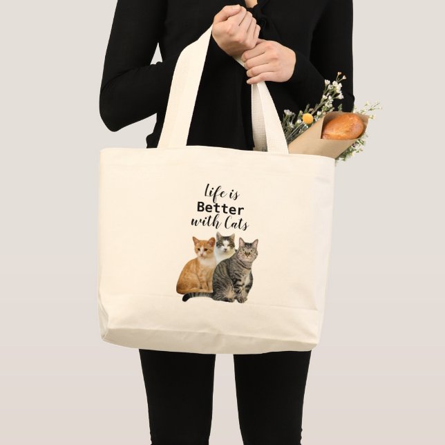 Better Life with Cats / Cat Lover Shopping  Large Tote Bag (Front (Product))