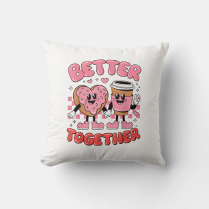 Better Together Coffee Donut Retro Groovy Style  Cushion