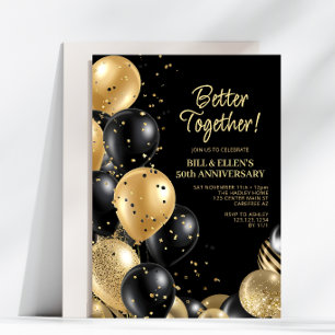 Better Together Gold Black 50th Wedding Invitation