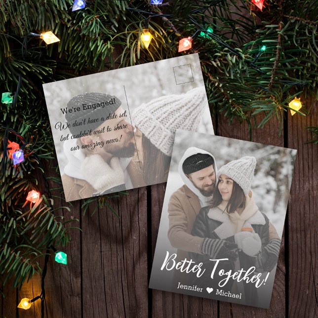 better together! Holiday Engagement 2 photo Announcement Postcard (Creator Uploaded)