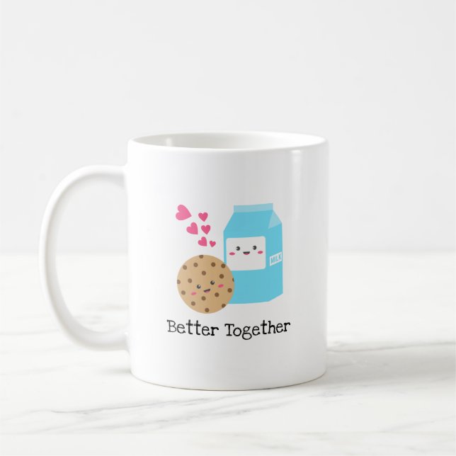 Better Together Kawaii Milk and Cookies Cute Love Coffee Mug (Left)