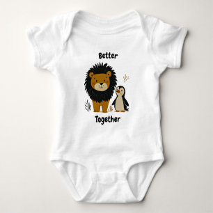 Better Together Lion and Penguin - Cute Animals Baby Bodysuit