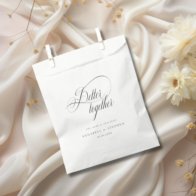 Better Together! Modern, Calligraphy, Wedding  Favour Bags (Better Together-Like Milk & Chocolate! Modern, Calligraphy, Wedding Favor Bag with your Name & Date.)