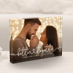 Better Together Modern Script Custom Wedding Heart Photo Block