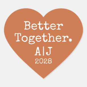 Better Together Monogram Year Burnt Orange Wedding Heart Sticker