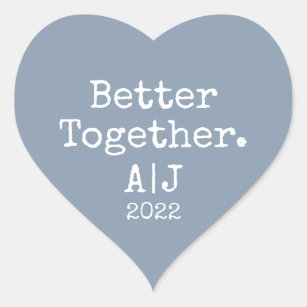 Better Together Monogram Year Dusty Blue Wedding Heart Sticker