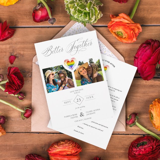 Better Together Pride Rainbow LGBT Heart 2 Photos Save The Date (Creator Uploaded)