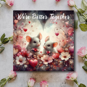 Better Together Red Hearts Cute Mice Valentine Holiday Card