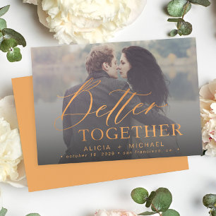 Better together rust orange script wedding photo save the date