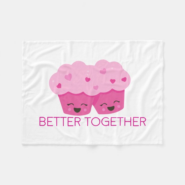 Better Together Two Cupcakes Pink Valentine's Fleece Blanket (Front (Horizontal))