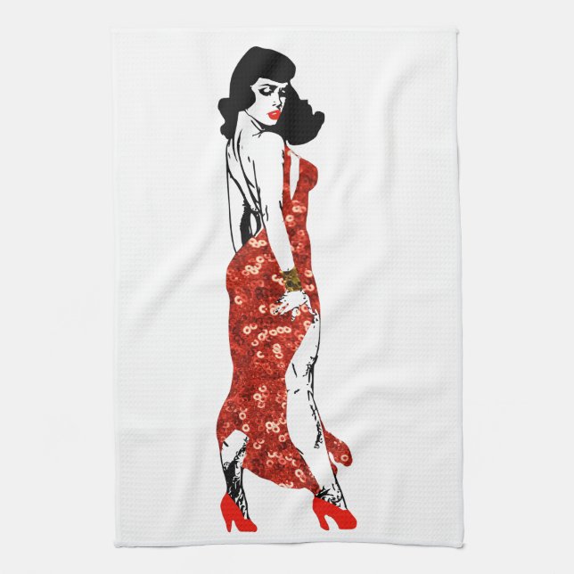 bettie pin up tea towel (Vertical)
