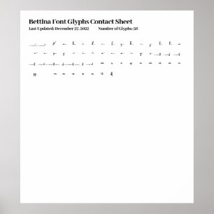 Bettina Font Glyphs Contact Sheet Poster