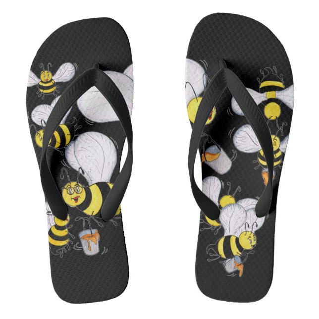 'Betty Bee' Black Flip Flops (Footbed)