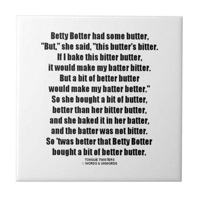 Betty Botter Better Butter (Tongue Twister) Tile (Front)