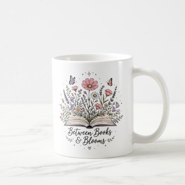 Between books and blooms book lover reader coffee mug (Right)