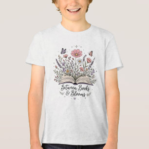 Between books and blooms book lover reader Tri-Blend shirt