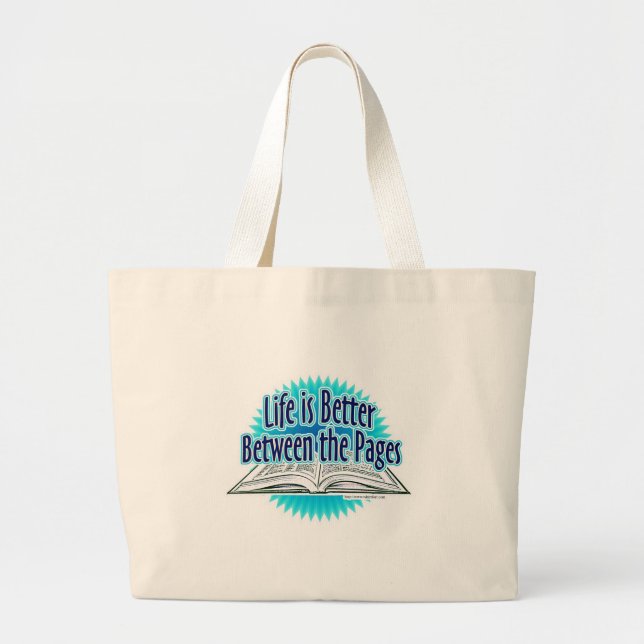 Between the Pages Blue Style Large Tote Bag (Front)