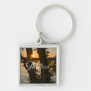 Between The Trees Sunrise Square Keychain