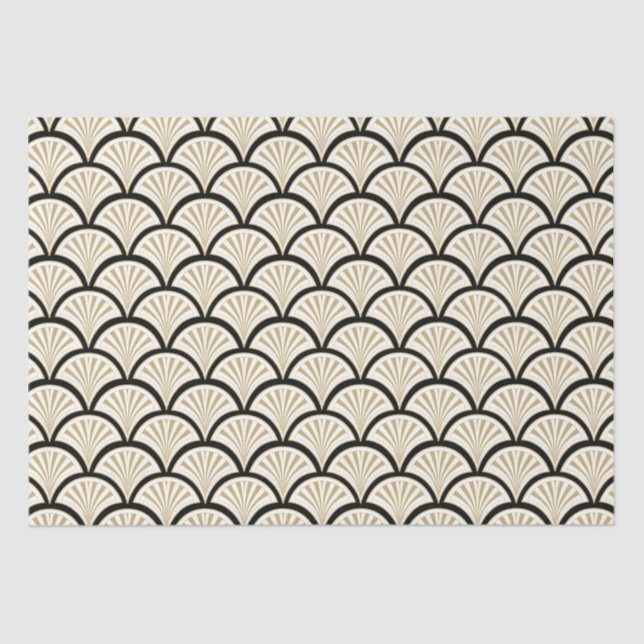 Beuge and black art-deco abstract flowers pattern tissue paper (Front)