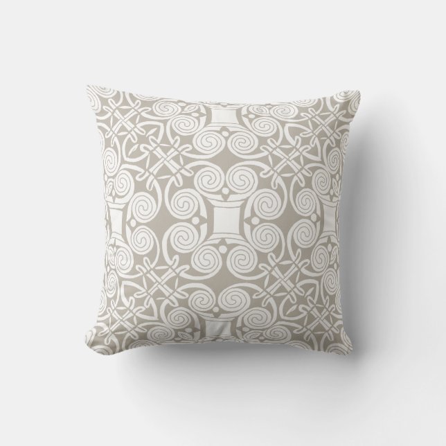 Beutiful Tan & White Celtic Design Throw Pillow (Front)