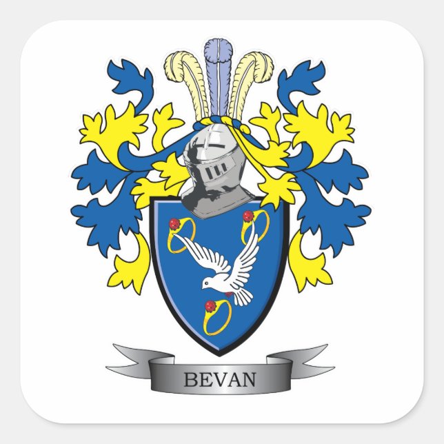 Bevan Family Crest Coat of Arms Square Sticker (Front)
