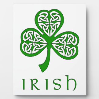 Beveled Celtic Knot Shamrock over Irish text Plaque