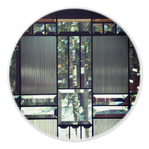 Beveled glass birch trees metallic silver modern ceramic knob