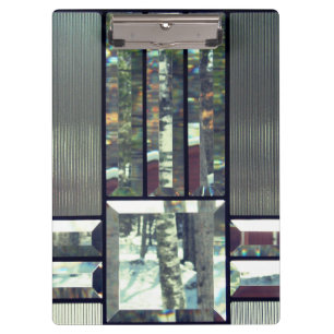 Beveled glass birch trees metallic silver modern clipboard